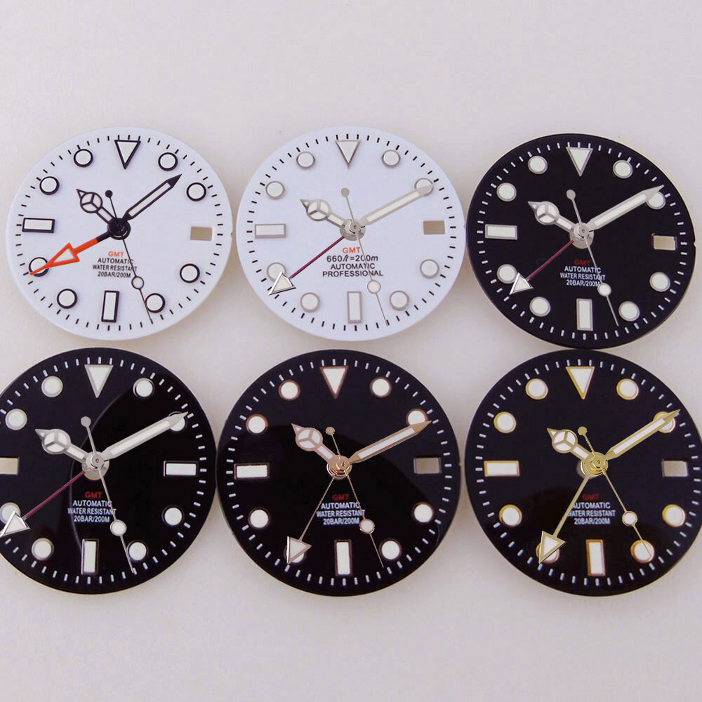 Green Luminous Black White 29mm Watch Dial Hand fit NH34A NH34 GMT Watch Part