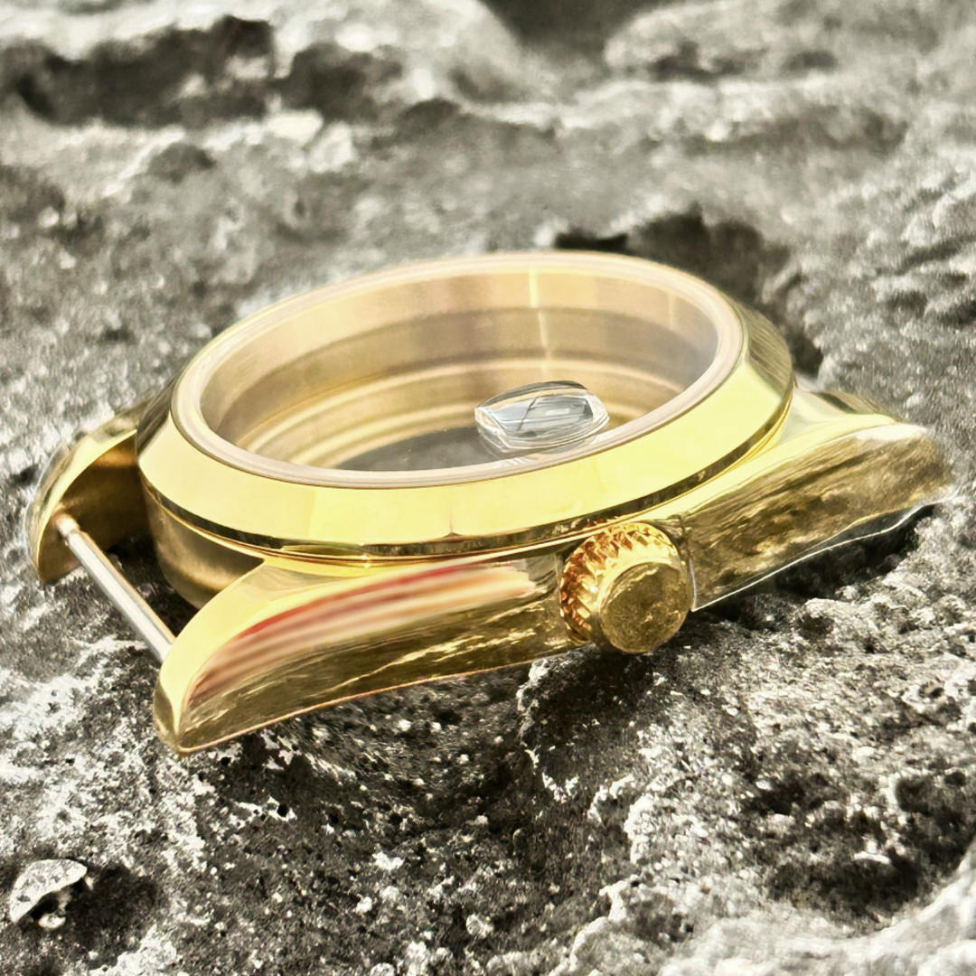 39mm Gold Sapphire Glass Watch Case Back Polished Bezel Date For NH35 NH36 Mod