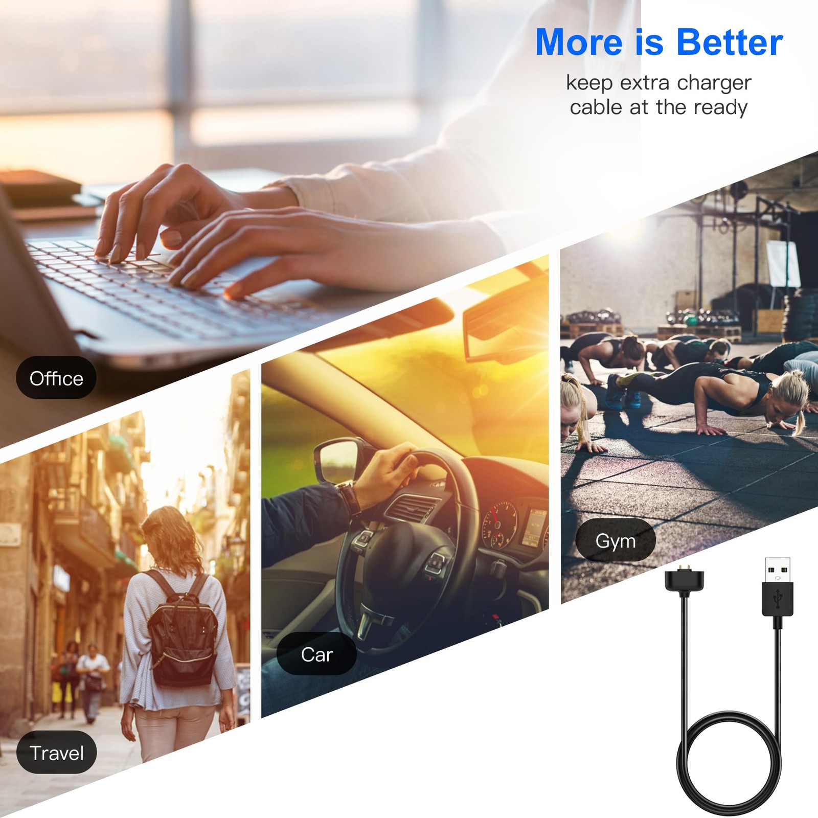 Lettou Charger Cable Replacement for Amazfit Band 7 (1 Pack/3.3Ft) Black