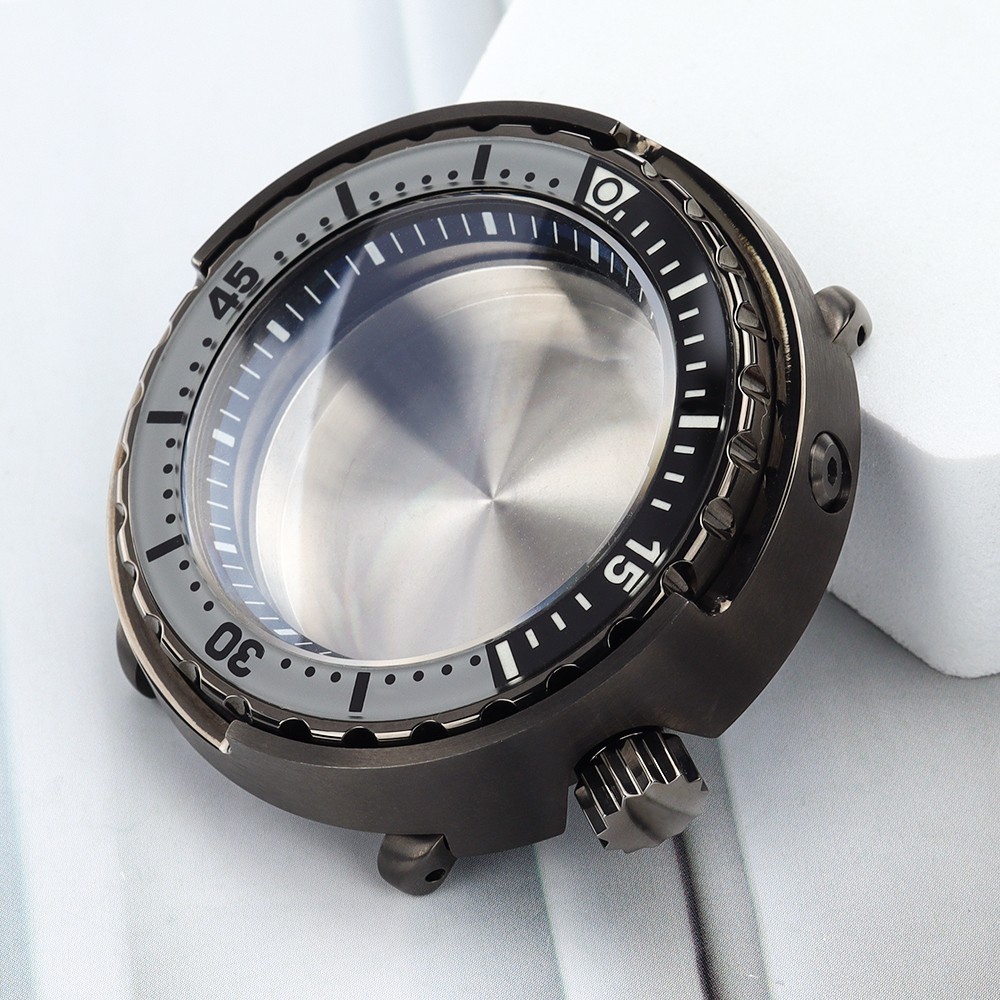 Rotating Bezel 47mm Mens Diver Watch Case Gun Color Tuna For Seiko NH35 Movement