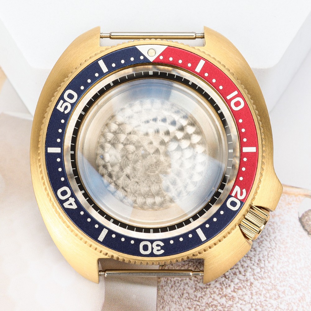 44mm Golden Diver Watch Case Modify turtle Mod Sapphire For Seiko NH35 Movement