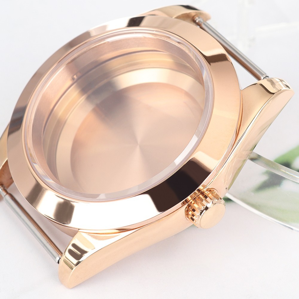 Fluted Bezel Oyster Watch Case 36mm/39mm Rose Gold Sapphire For Seiko NH35 NH36