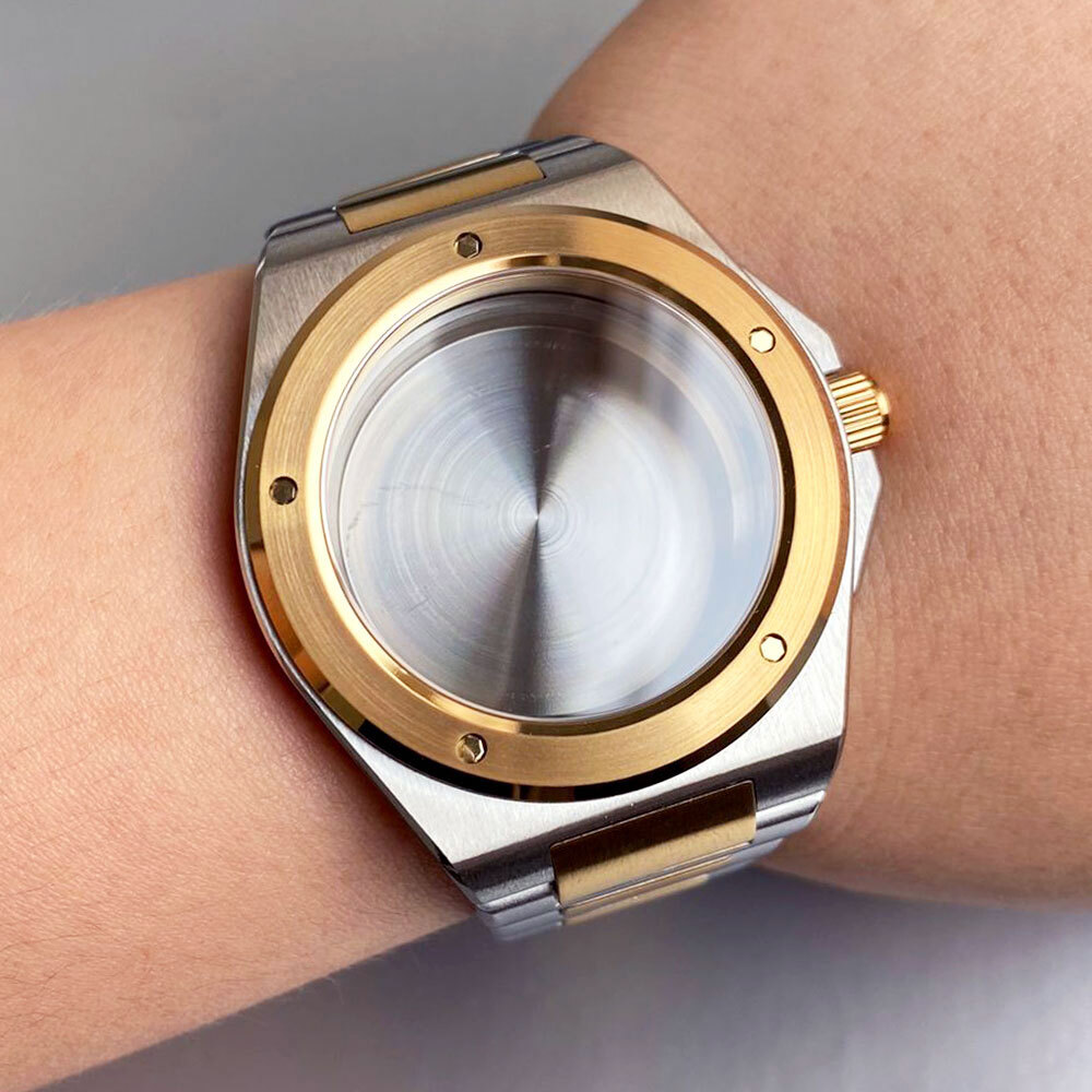 20ATM Waterproof 40mm Two Tone Gold Sapphire Diver Watch Case Fit NH35 NH36