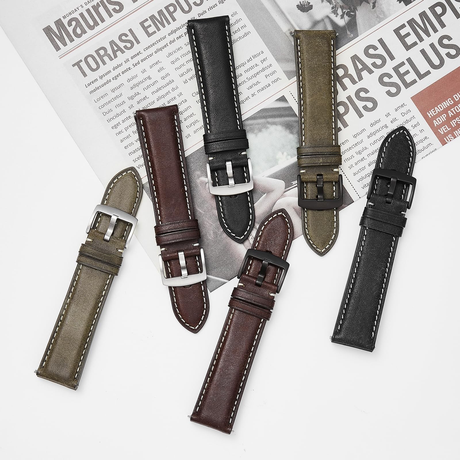 Genuine Leather Watch Band,Italian Pueblo Cowhide,Quick Release,Silver Buckle…