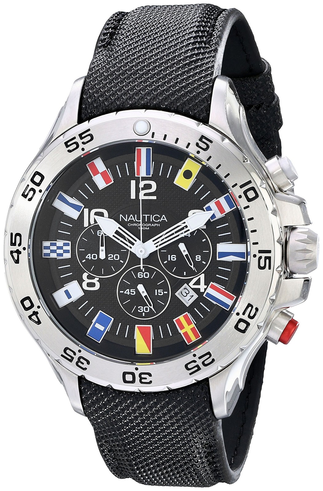 Nautica Men’s NST Chronograph Watch Black/Black-Flags/Silver