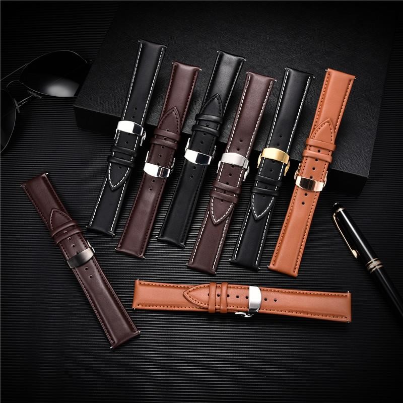 Leather Watch Band 18mm 20mm 22mm 24mm Straps Stainless Steel Butterfly Buckle C
