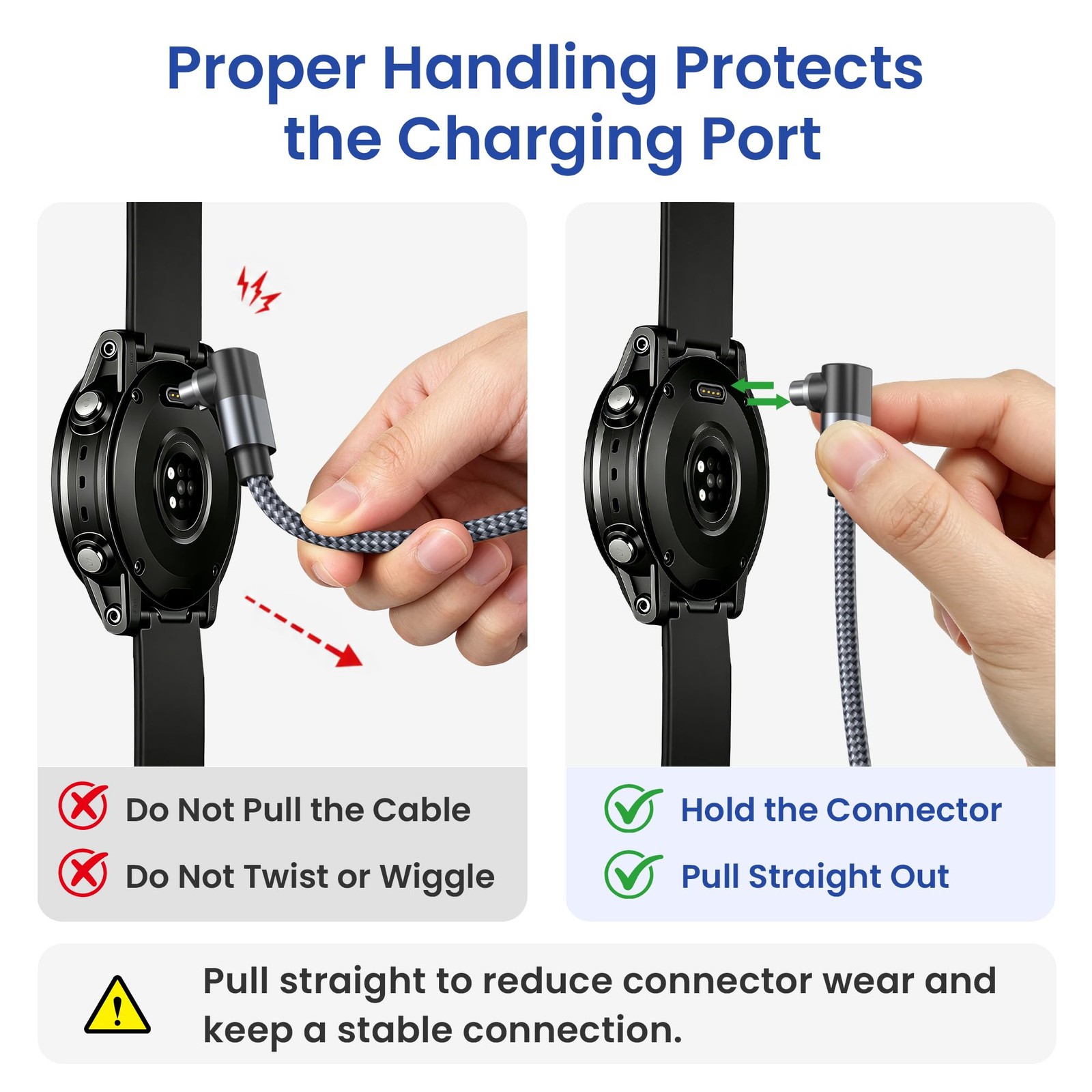 Garmin Watch USB C Charger Cable 2in1 Braided 4FT 1Pack Right Angle