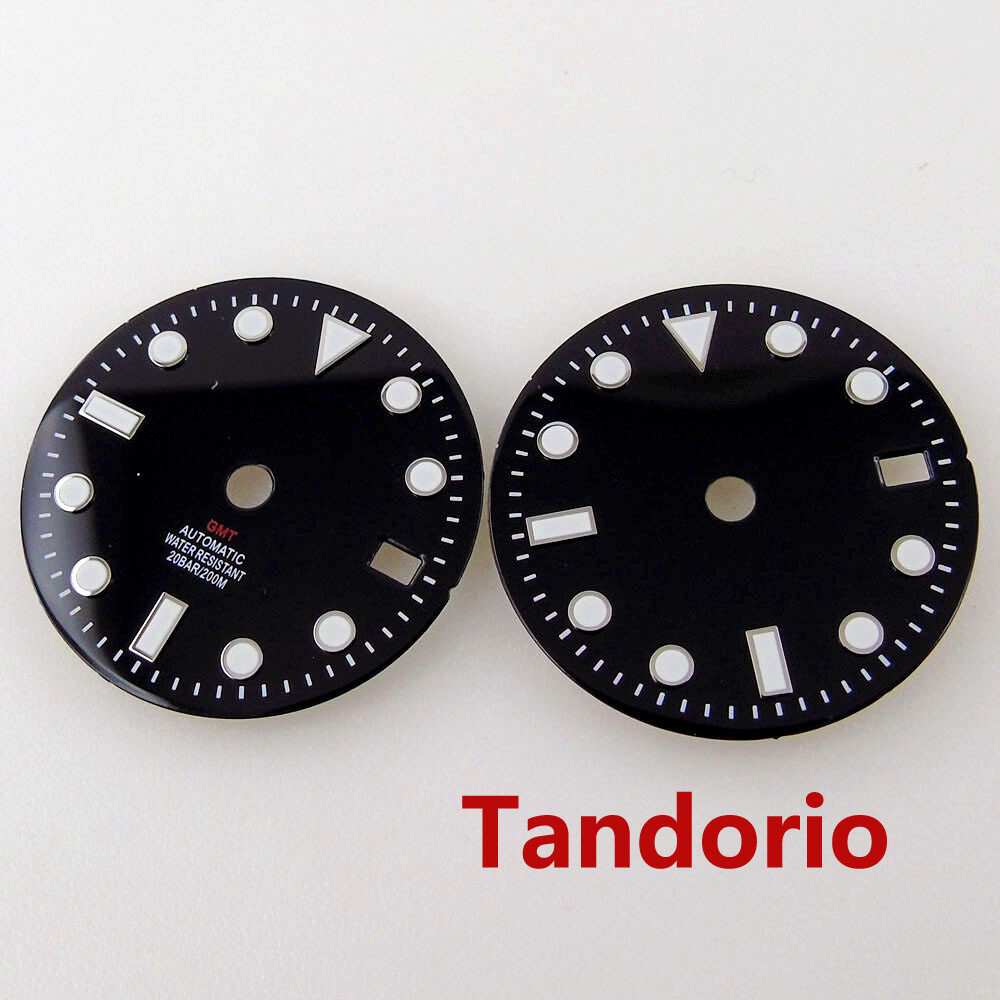 29mm Bliger Black Dial Face Fit NH34A NH34 GMT Automatic Movement Date Luminous