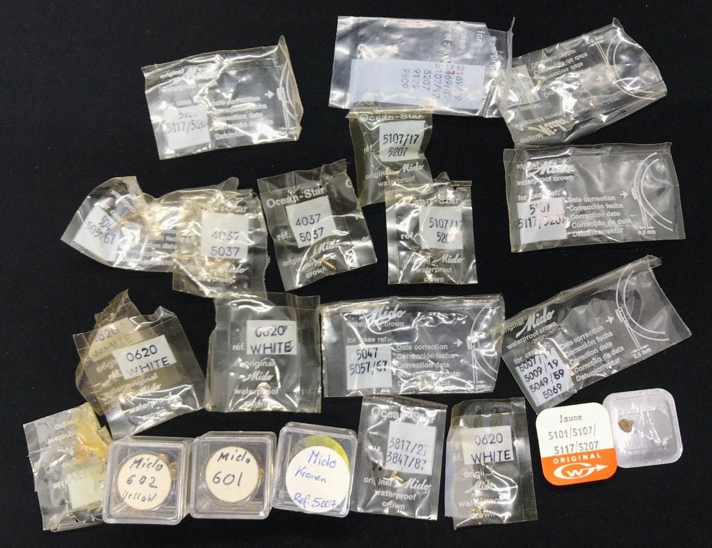 NOS Mido Yellow & White in Different Sizes models Crown Sealed packaging , open