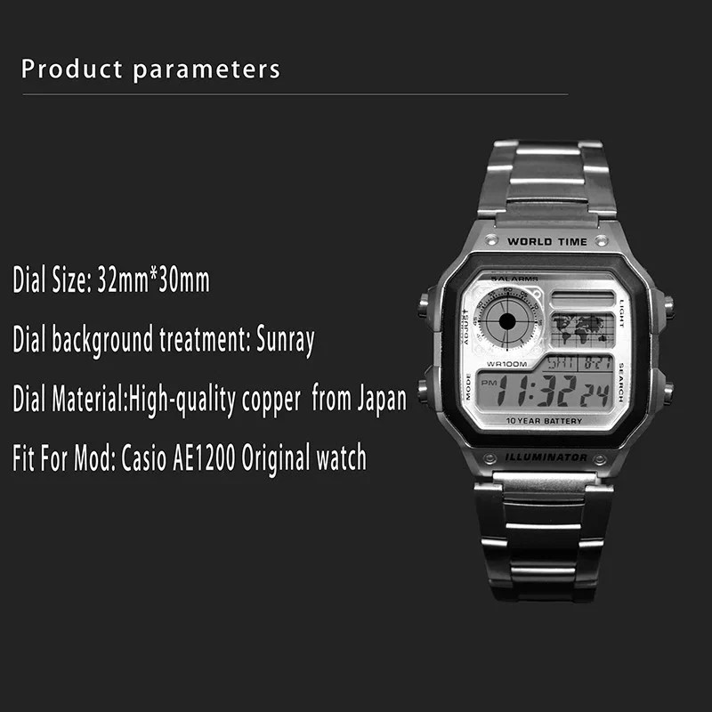 Copper Dial Mod for Ca.sio AE1200 Royale 18 Steel Case Silver 3299 Movement Kit