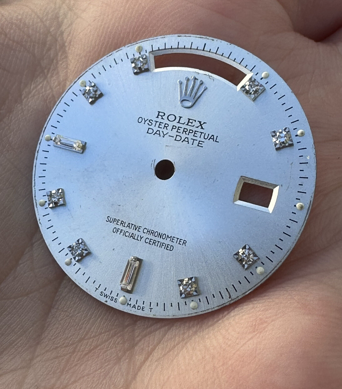 Original Rolex 36 Day-Date 18K White Gold Silver Dial & Baguette Diamonds