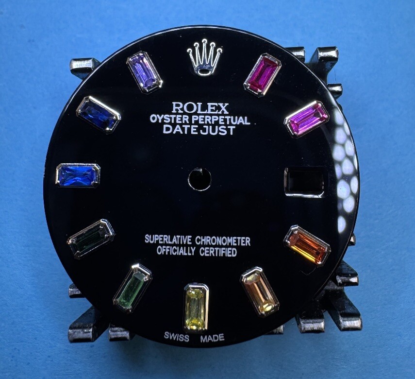 Rolex Mens Datejust Custom Rainbow Gem Baguette Dial For 16014 16234 & 116234