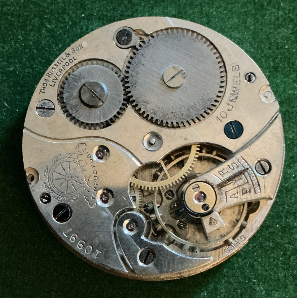 Vintage Men’s Thos Russell & Son Liverpool Pocket Watch Movement & Face Only S/r