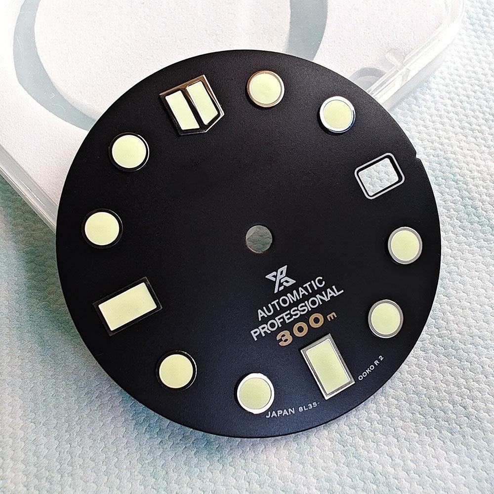 28.5mm Dial, Black Japanese C3 Green Luminous Modified Dive Watch Parts