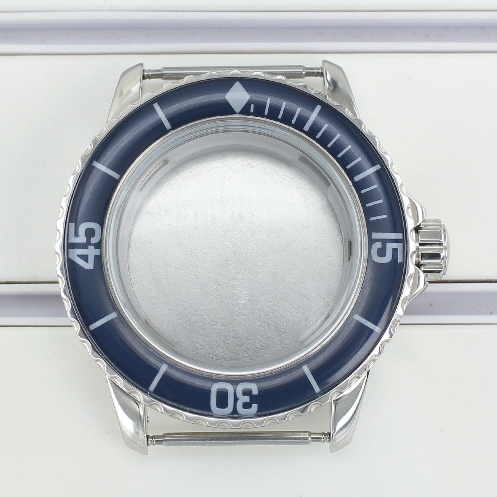 44mm Silver Watch Case Stainlss Steel For Modify Fifty Fathoms Mod NH34 35 NH36