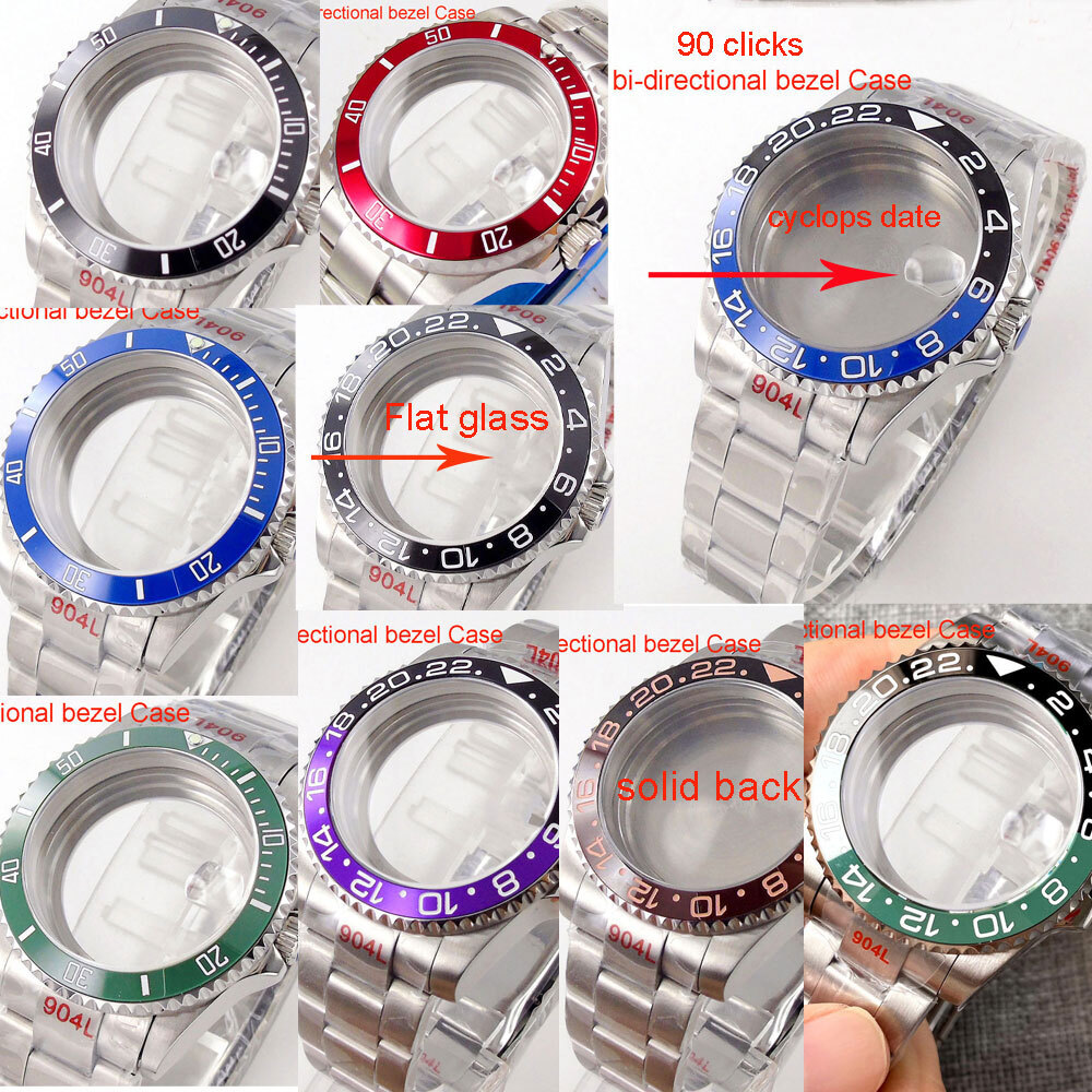 40MM SUB GMT bidirectional bezel Watch Case Sapphire Fit NH34 NH35 NH36 2824