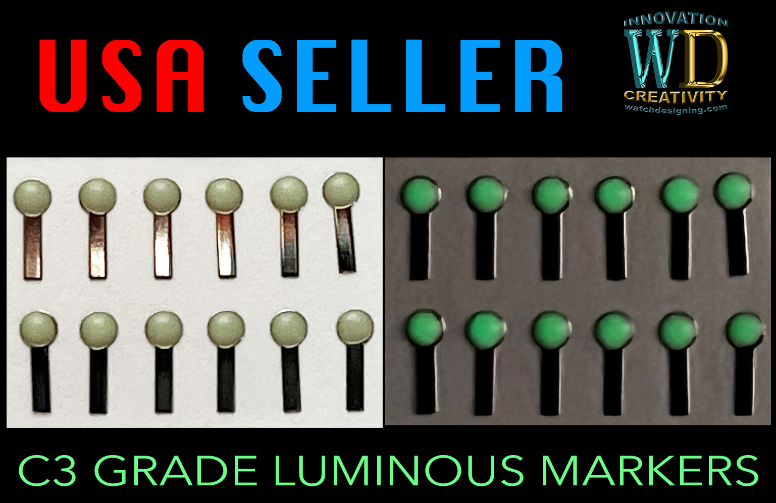 Watch dial hour markers Silver Green Blue Lume Nickel Plated Indices Index GOLD