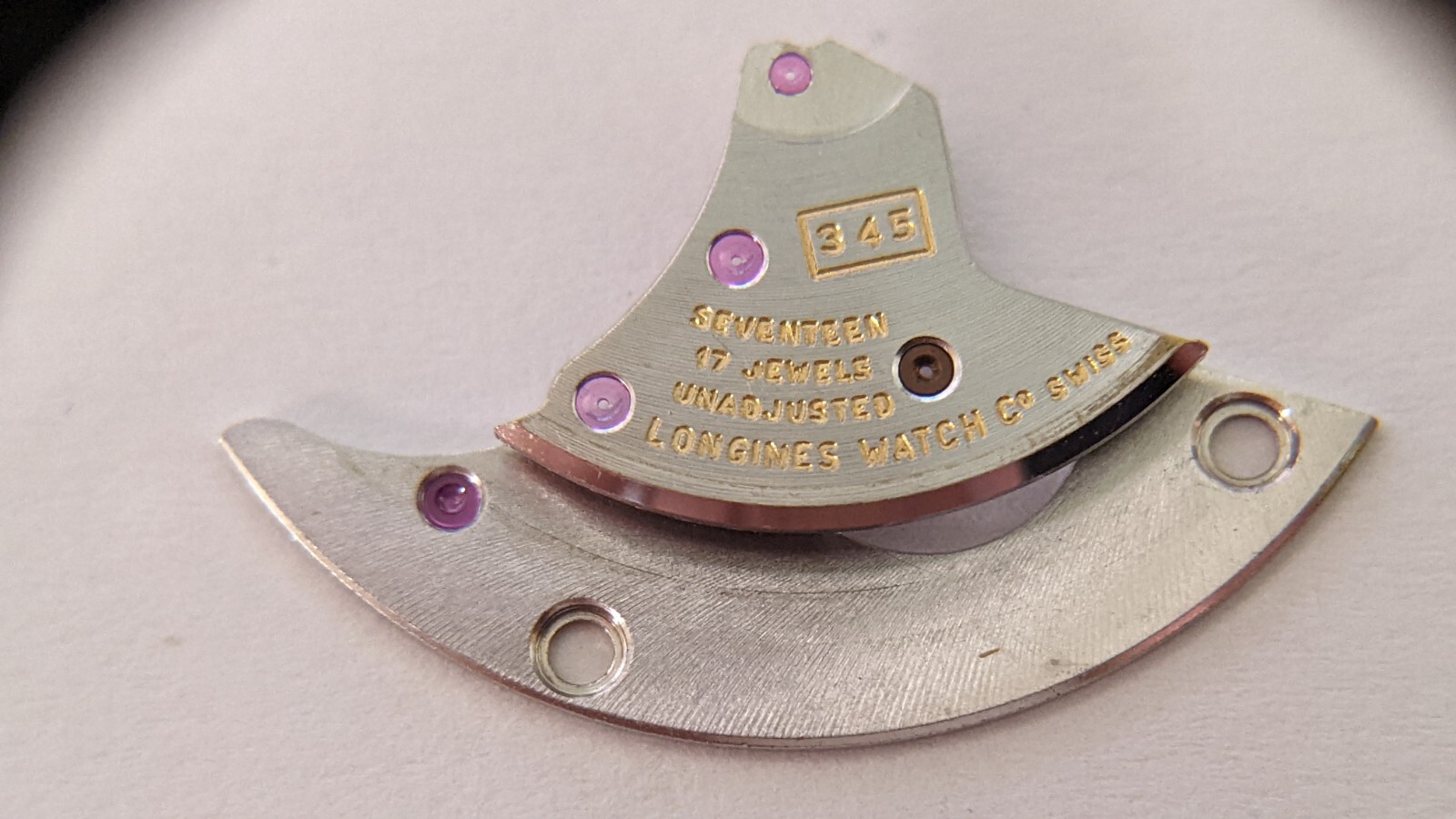 Vintage Longines 345 110 train wheel bridge and 2 screws, taken from fully funct