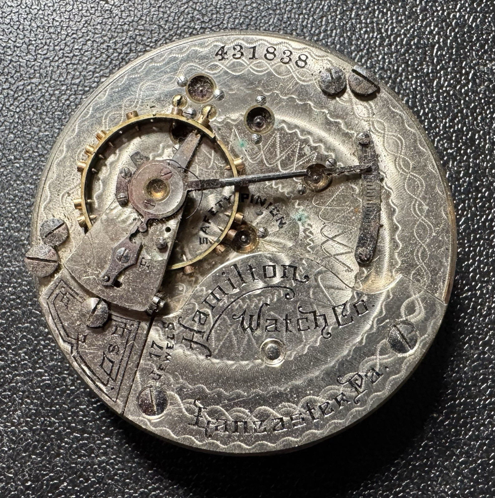 1905 HAMILTON 18S 17J PW LS GRADE 925 POCKET WATCH MOVEMENT & DIAL