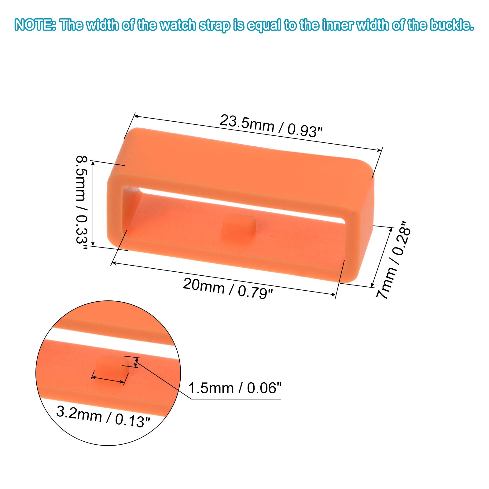 6pcs watch strap circle fixing circle 20mm rubber, orange