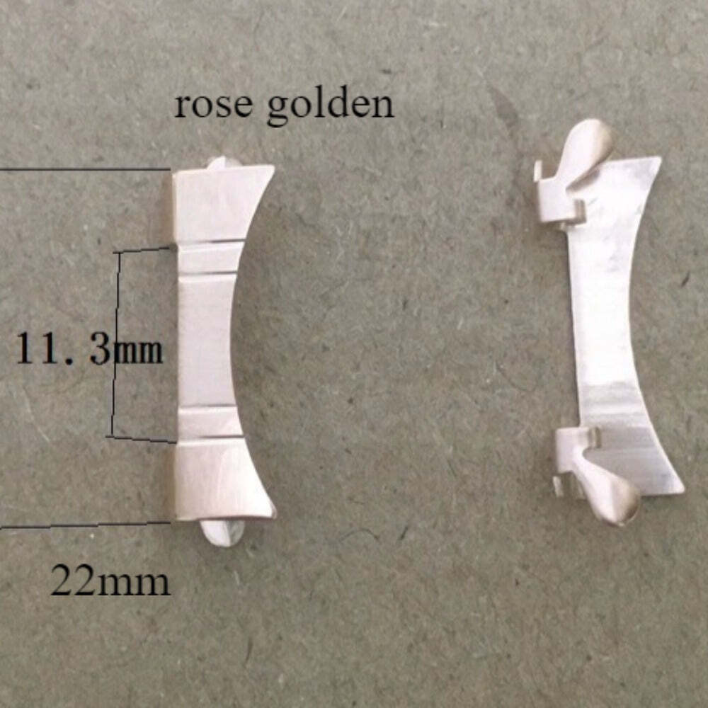 Rose Golden 11.3x22mm Curved End Links Spring Bars Bracelet Watch Band Strap#28