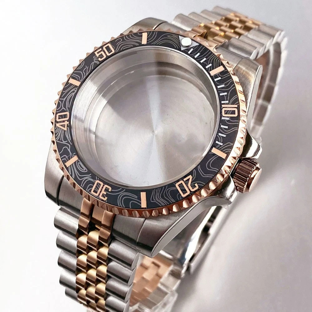 40mm Rose Silver Stainless Watch Case Sapphire For Nh34 Nh35 ETA2824 PT5000