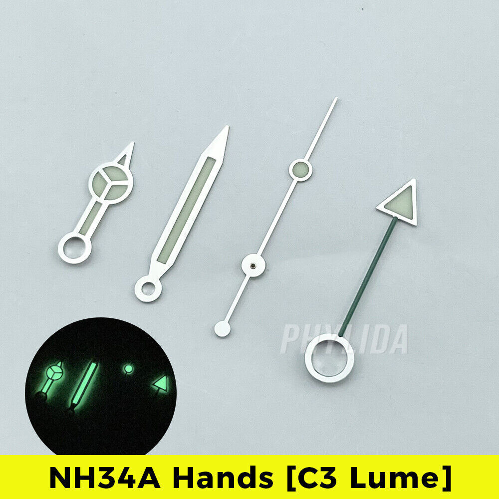 NH34A SKX007 SKX SSK Mod – New NH34 GMT Hands with C3 Lume 4-hand