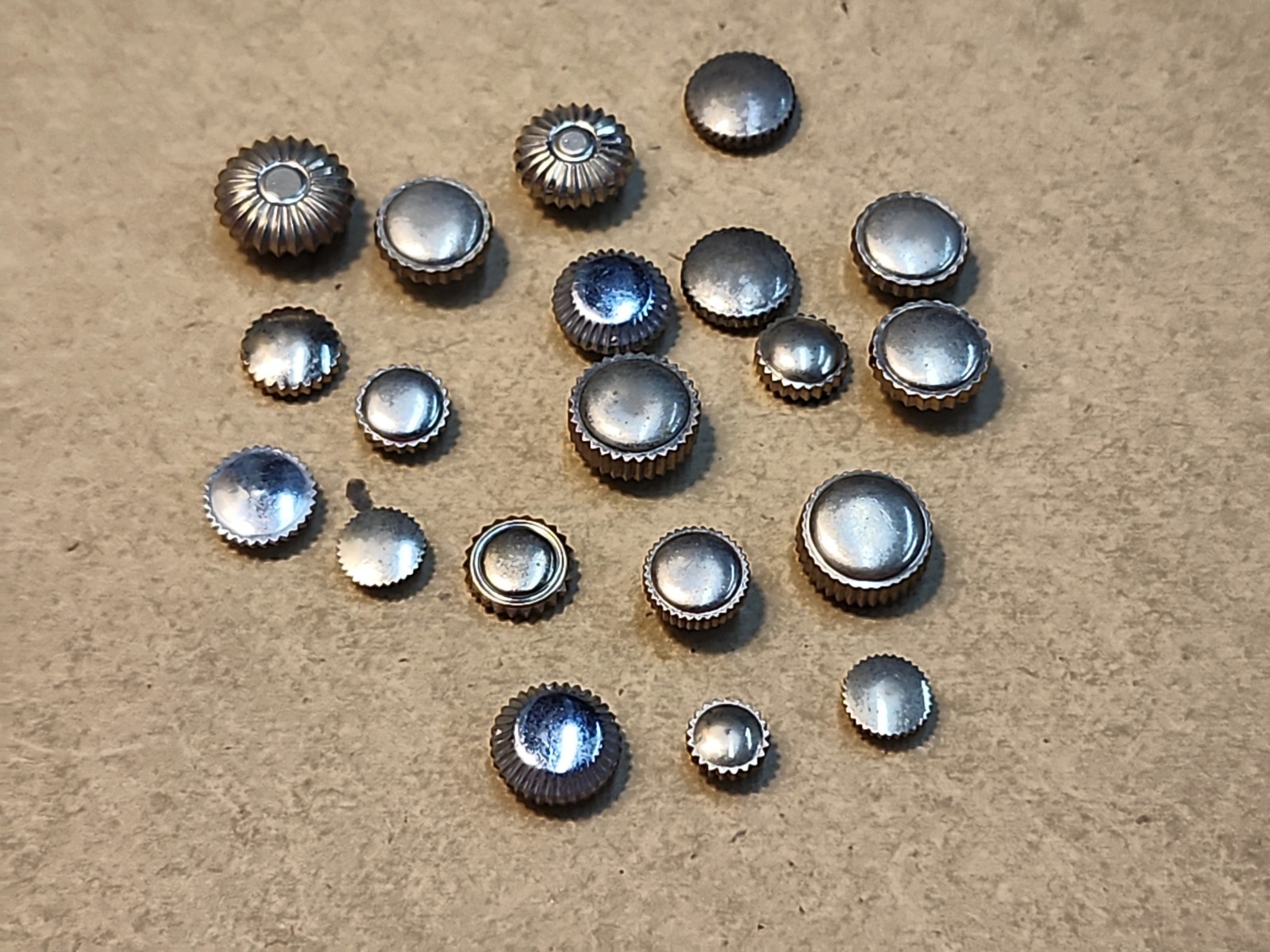 Lot Of 20 Mixed Vintage White GF, SS, & Chrome Pocket & Bracelet Watch Crowns