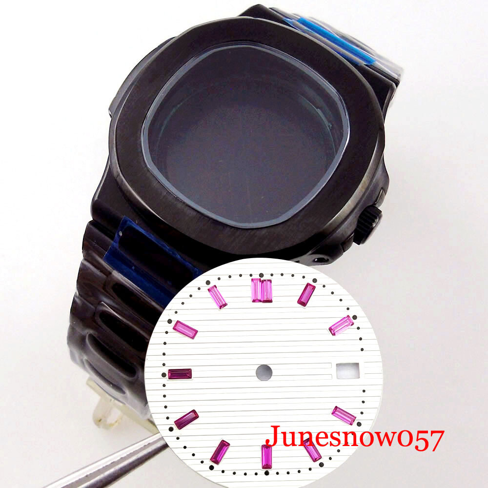 Square 40mm Black PVD Case With Watch Dial Fit NH35A NH36A NH34A Sapphire Glass