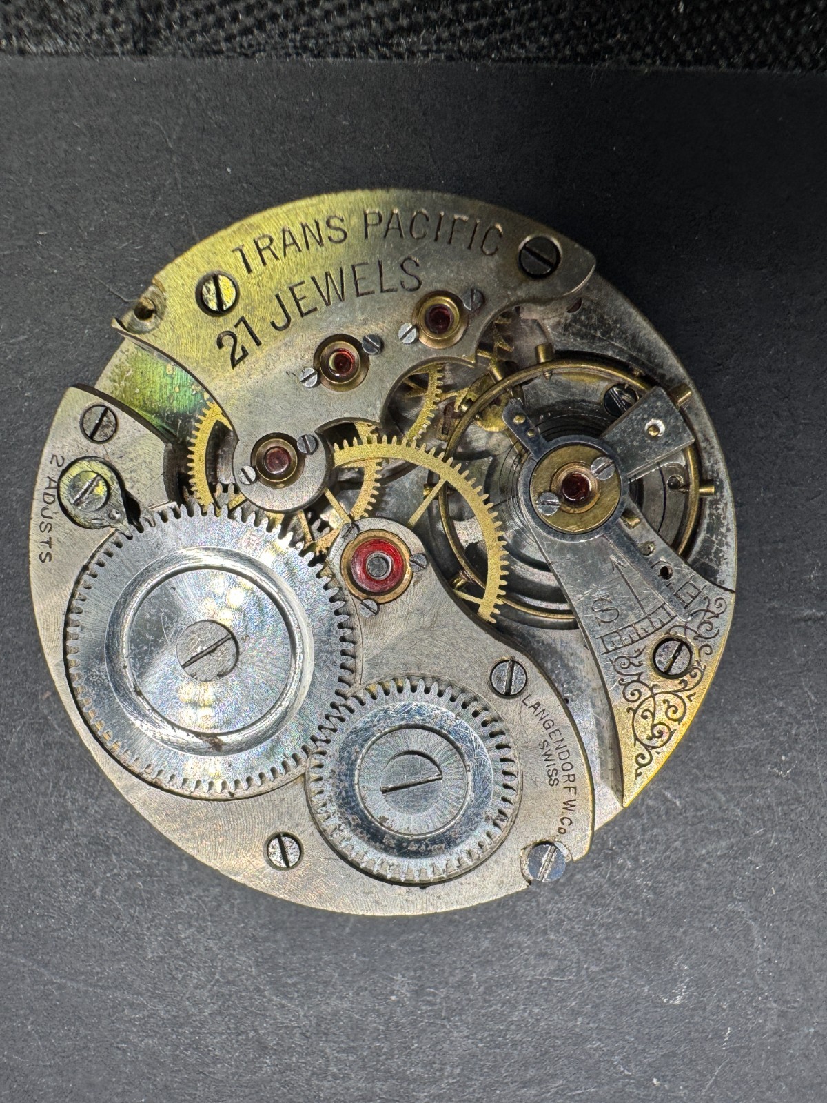Vintage Trans Pacific 21 Jewels Pocket Watch Movement Langendorf Swiss