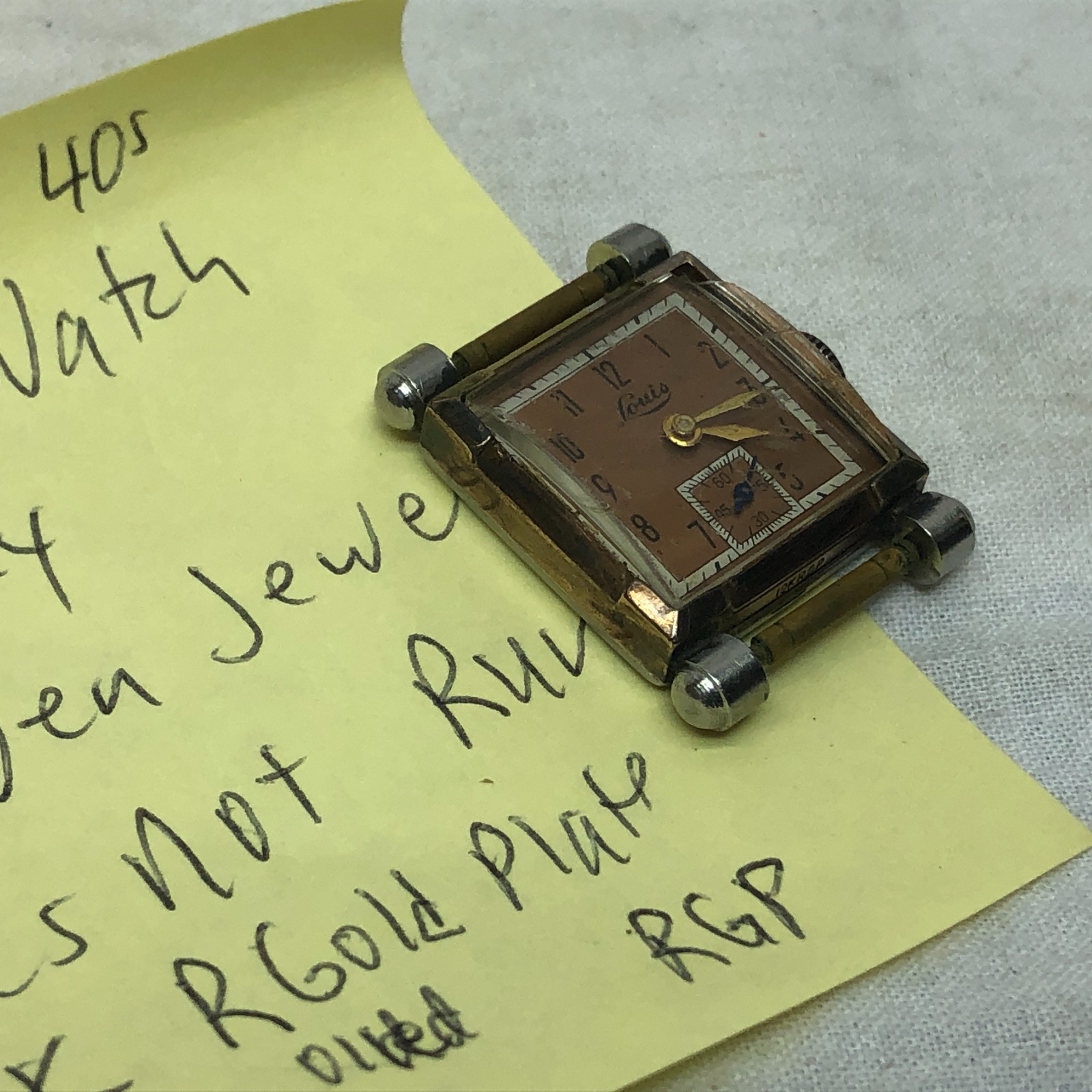 Vintage 1930-40’s Louis Watch Company 10k R Gold Plate For Parts or Repair