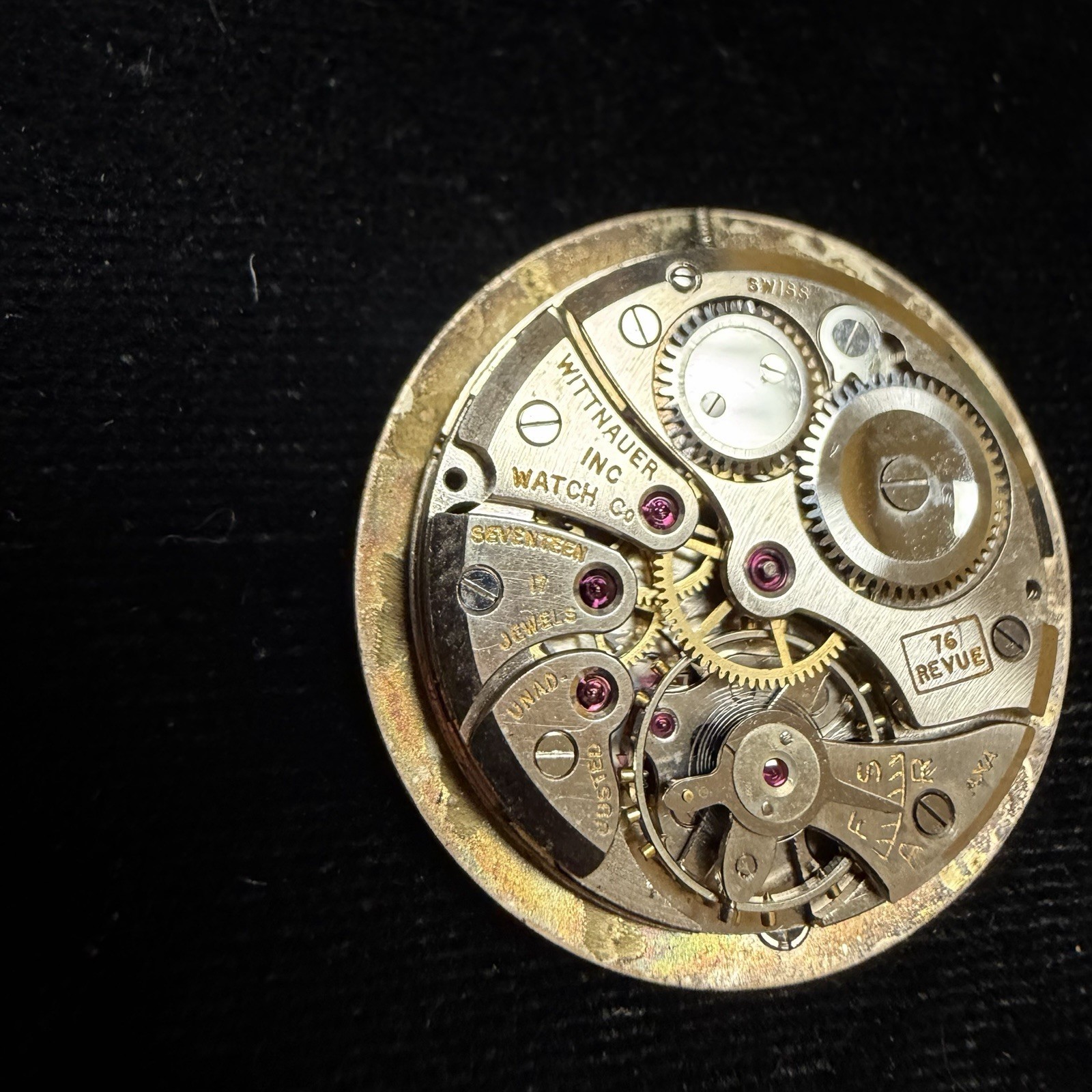 WITTNAUER SWISS MADE WRIST WATCH MOVEMENT & DIAL 17j AXA 76 Revue Parts Repair