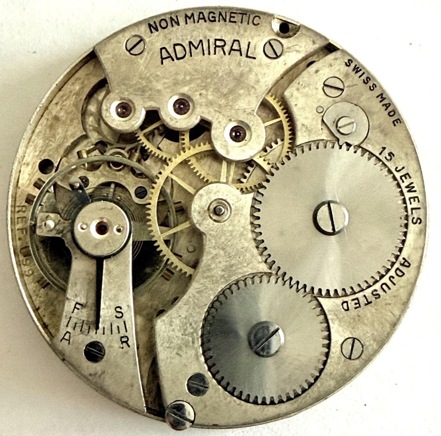 ANTIQUE 43.1MM NON-MAGNETIC ADMIRAL 15J POCKET WATCH MOVEMENT FOR WATCH PARTS