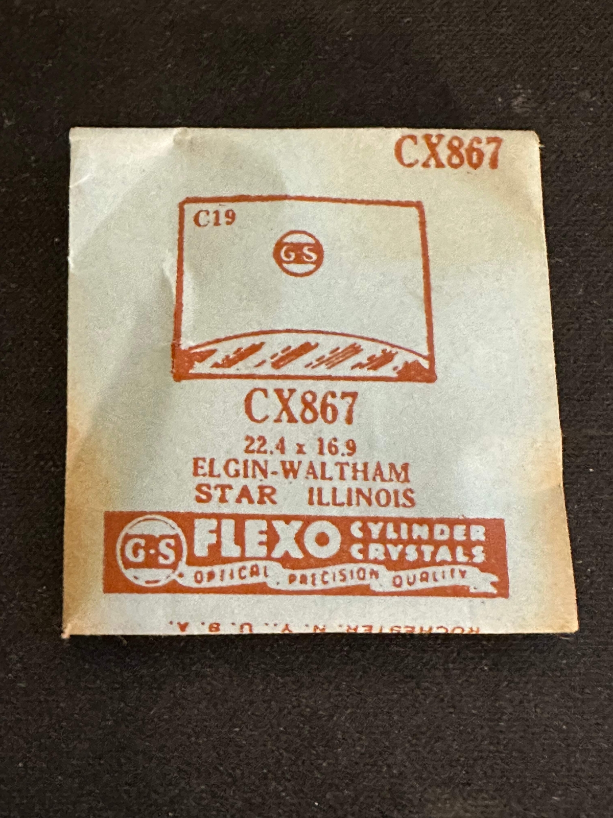 GS CX867 Fancy Cylinder Wrist Watch Crystal for ELGIN, WALTHAM, ILLINOIS – 22.4