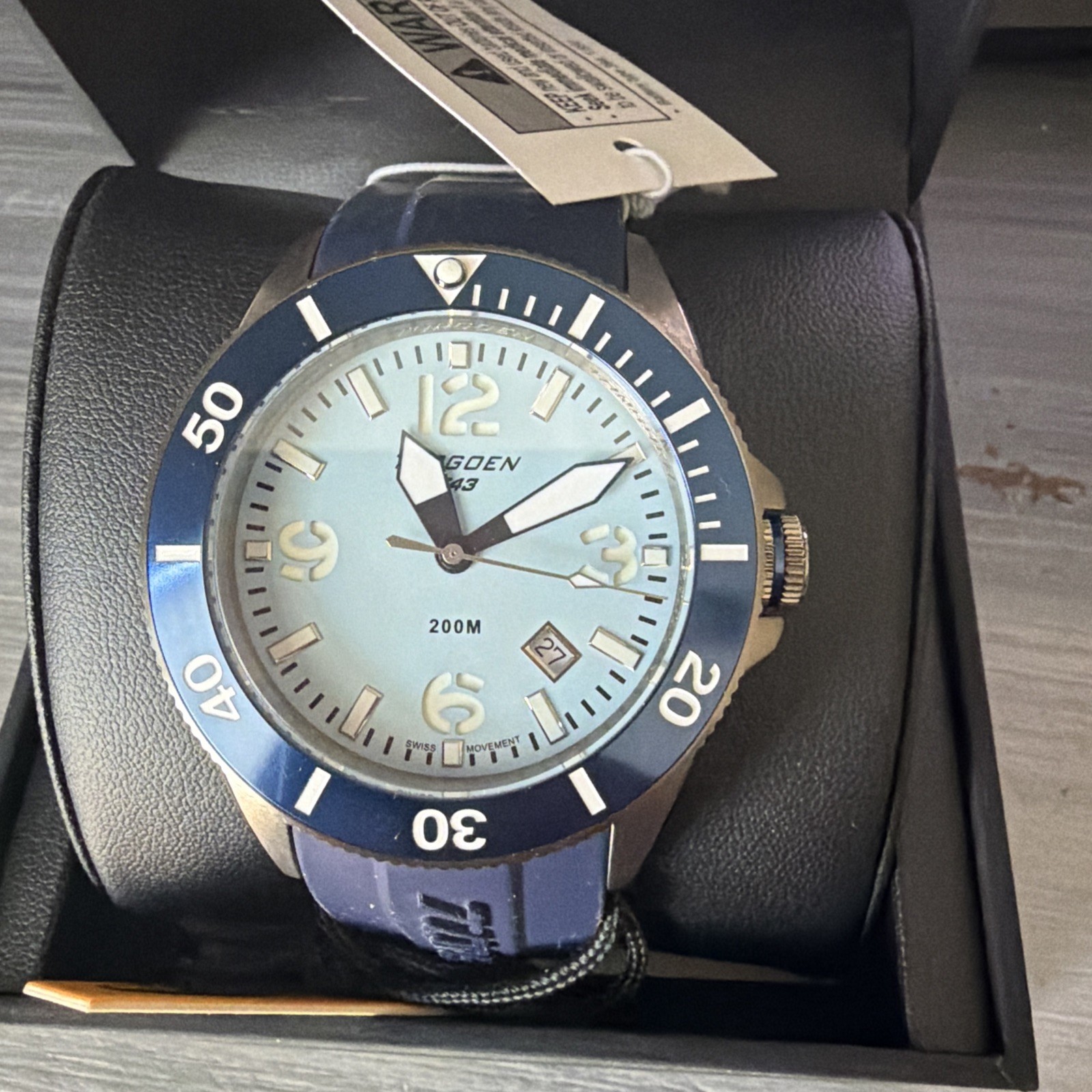 TORGOEN T43 ICE BLUE ION PLATED SAPPHIRE DIVER