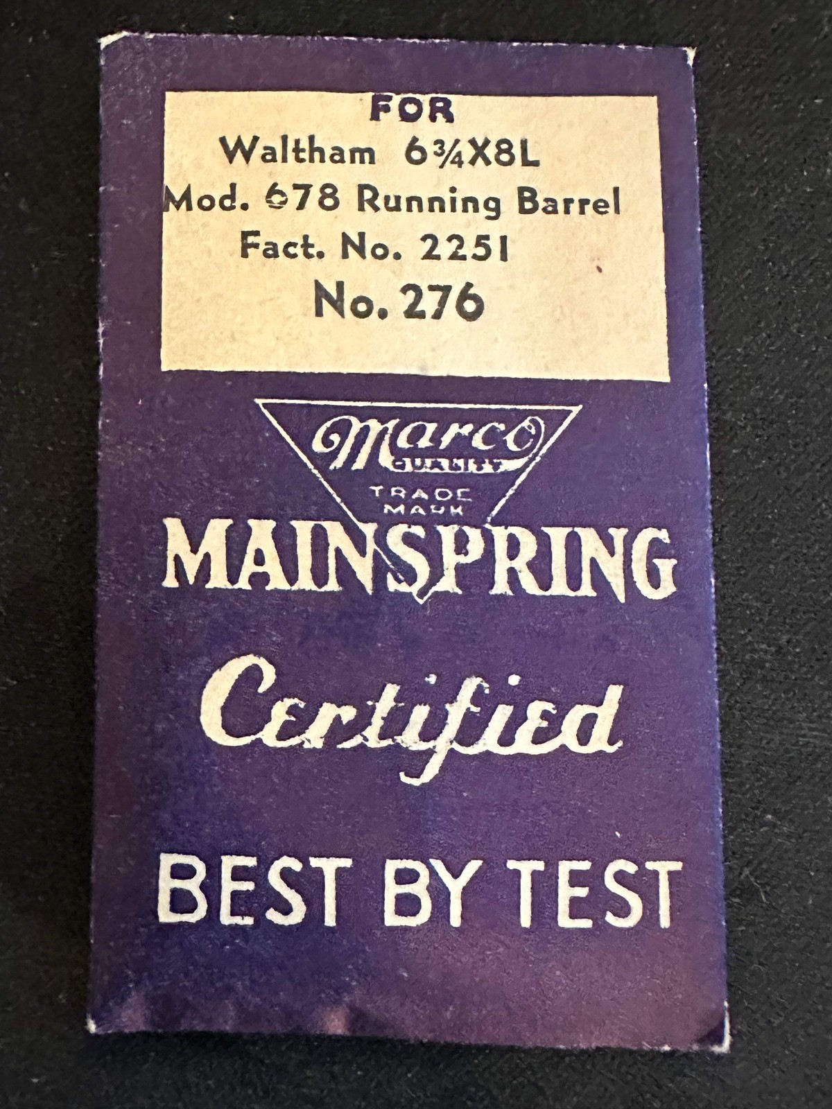 Marco Mainspring #276 for Waltham 6¾ ligne Model 678, 679 No. 2251 – Steel