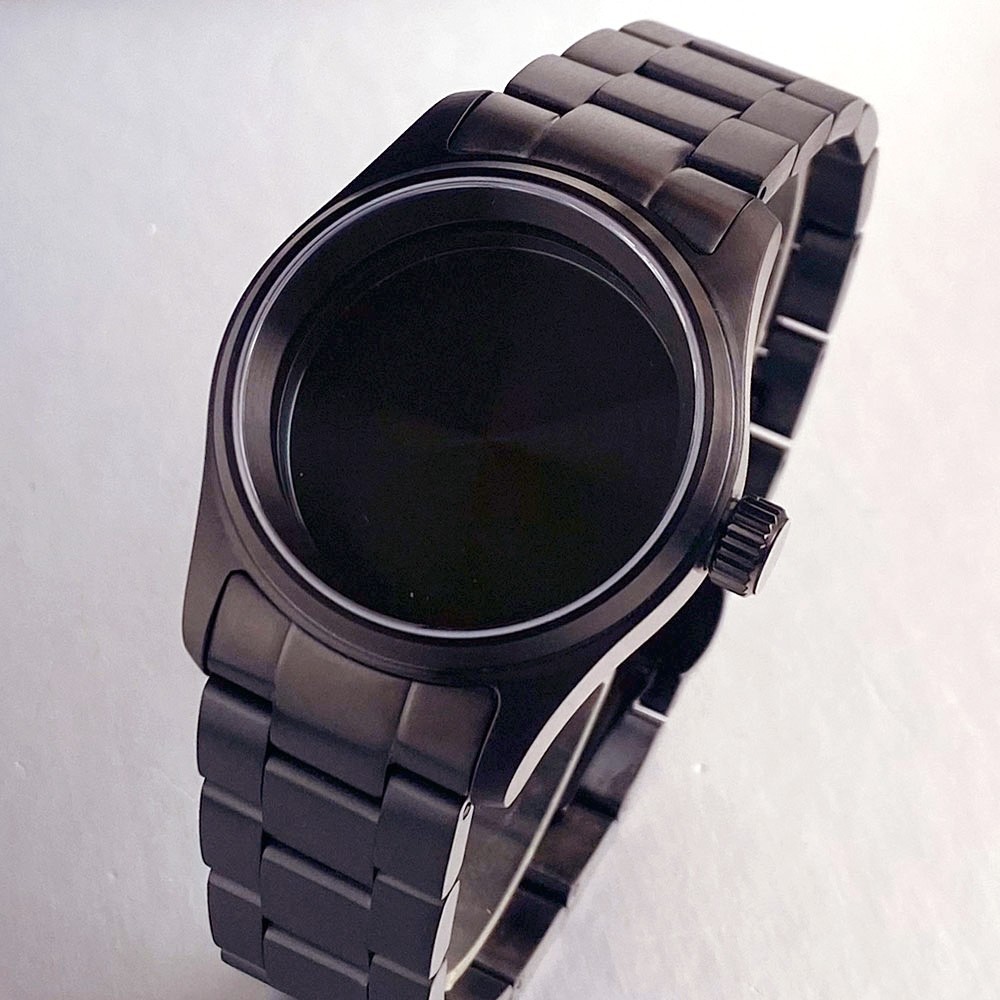 PVD Matte Black 36mm/39mm Pilot Watch Case Sapphire Fit NH35 NH36 PT5000 ETA2824