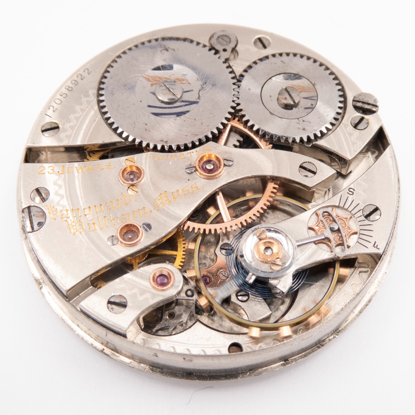 Waltham Vanguard 16-Size 23-Jewel Antique Pocket Watch Movement, Keeps Time