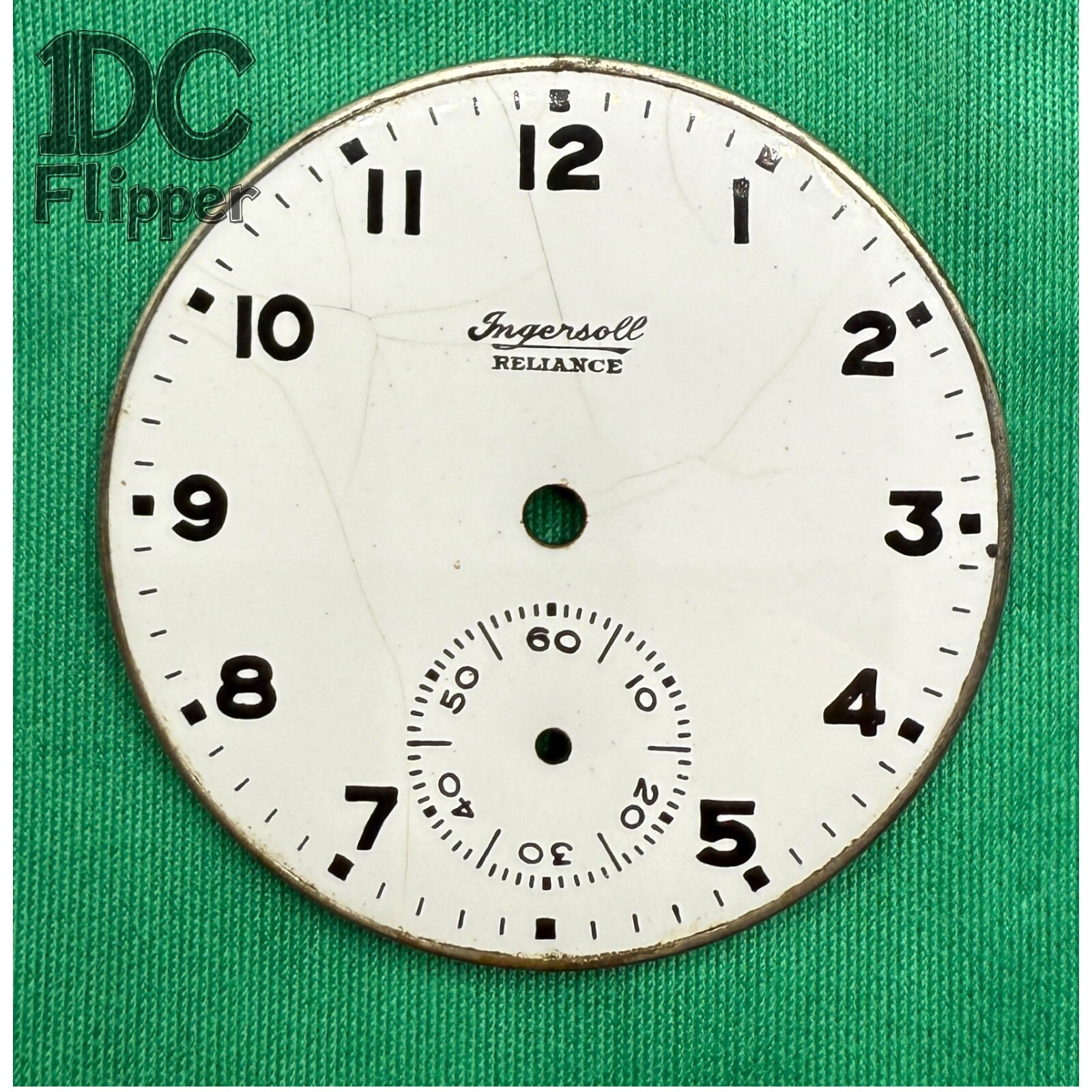 Ingersoll Reliance Pocket Watch Dial 16s 42.8 mm Arabic 9.8 VTG 2 Feet I1 Read!
