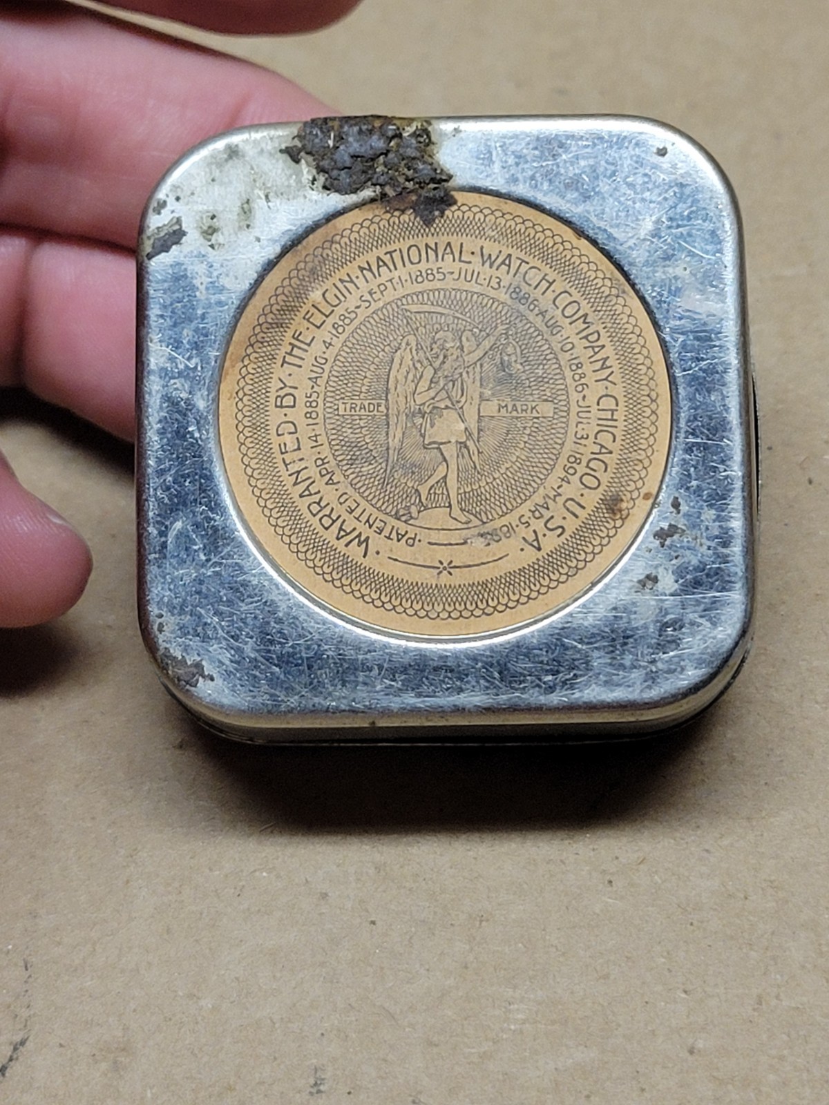 1 ILLINOIS Watch Company GLASS Movement Shipping Tin Container Case 12 Size Lt3