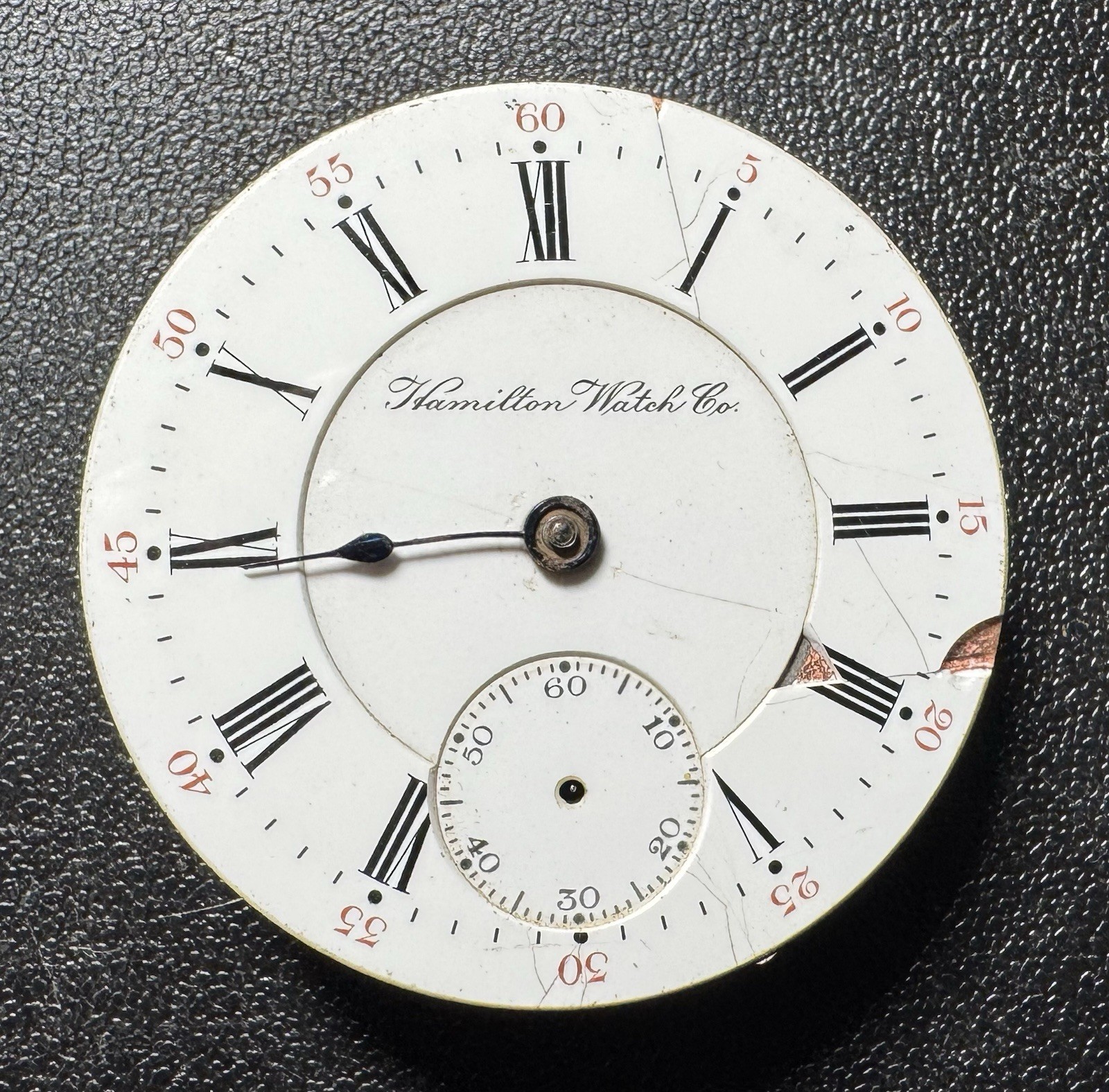 1905 HAMILTON 18S 17J PW LS GRADE 925 POCKET WATCH MOVEMENT & DIAL
