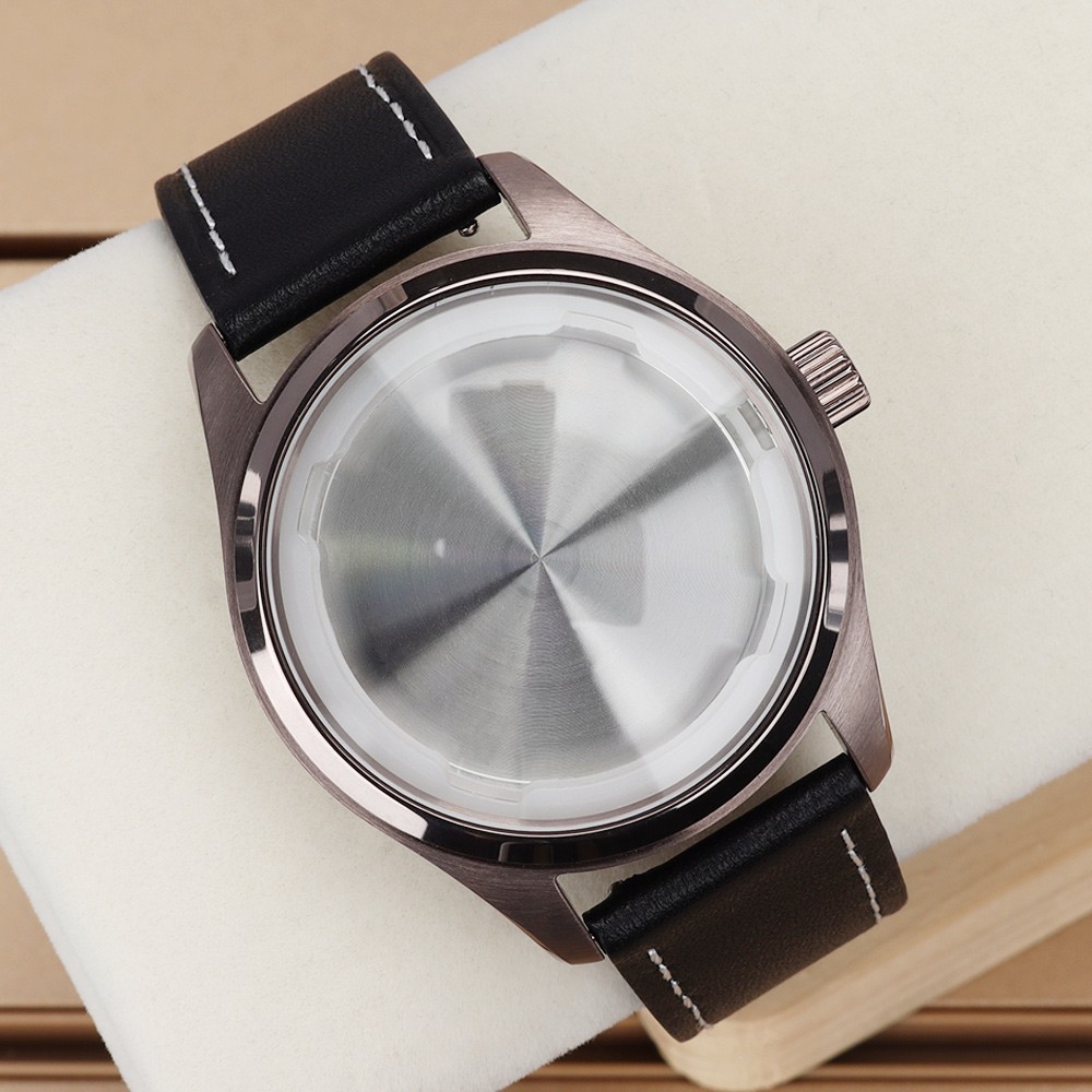 Retro Silver Grey 40mm Aviator Watch Cases Strap Pin Buckle For Seiko NH35 NH36