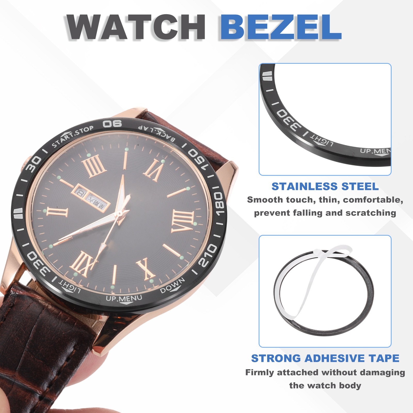 47mm Watch Bezel Stainless Steel Watch Bezel Ring Solar Black/White
