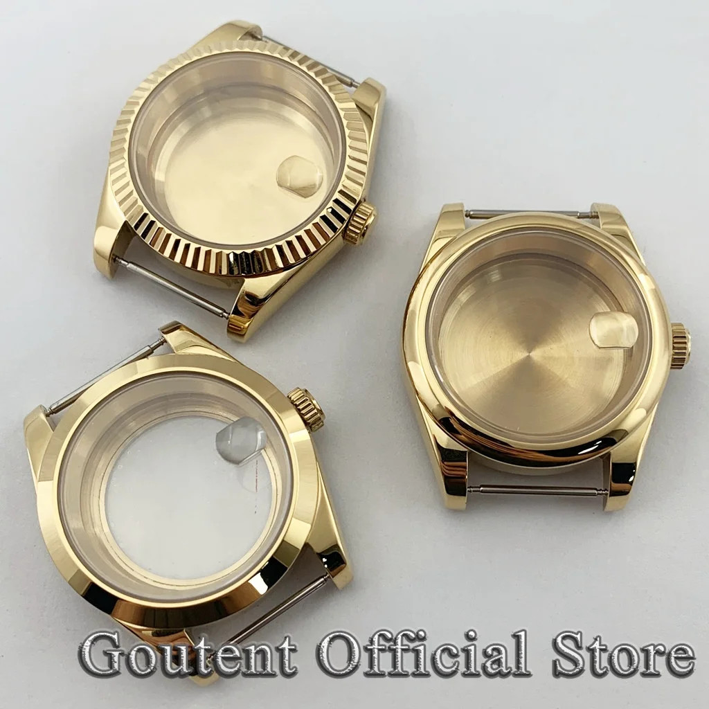 Men’s Gold Sapphire Glass Watch Case 36mm 39mm Fit PT5000 NH34 NH35 NH36 ETA 282
