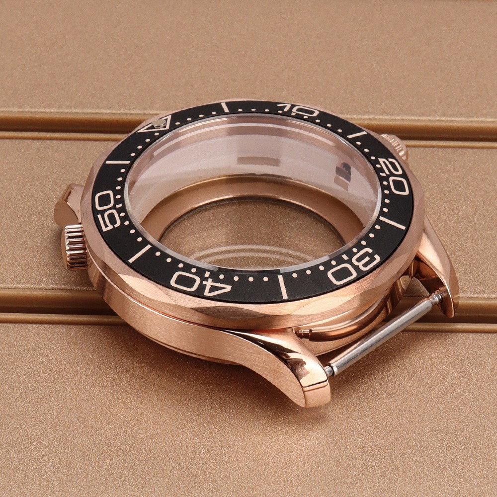 Rose Gold 41mm Watch Case Double Crown Sapphire Glass For Seiko NH34 NH35 NH36