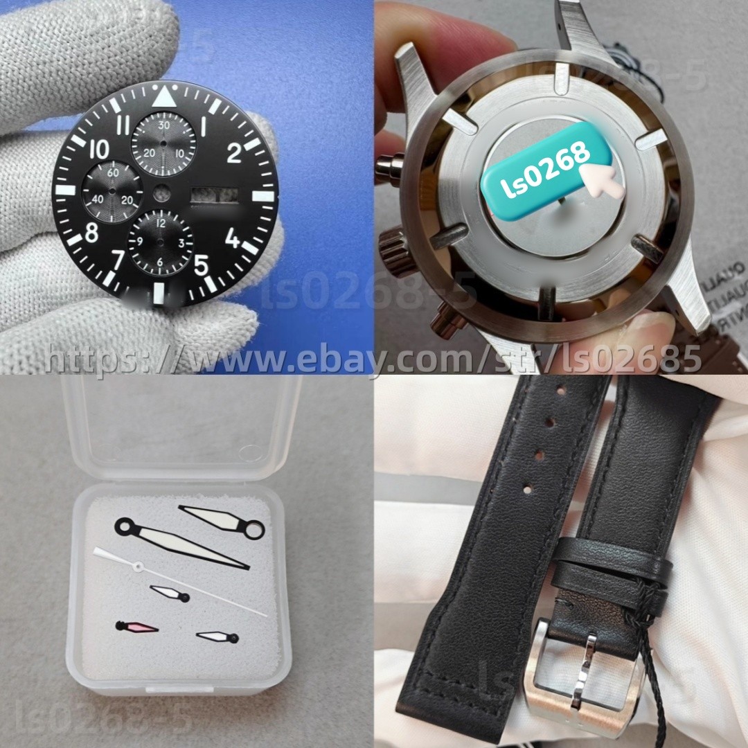 DIY 43mm stainless steel kit with dial, strap, and hands suitable for 7750