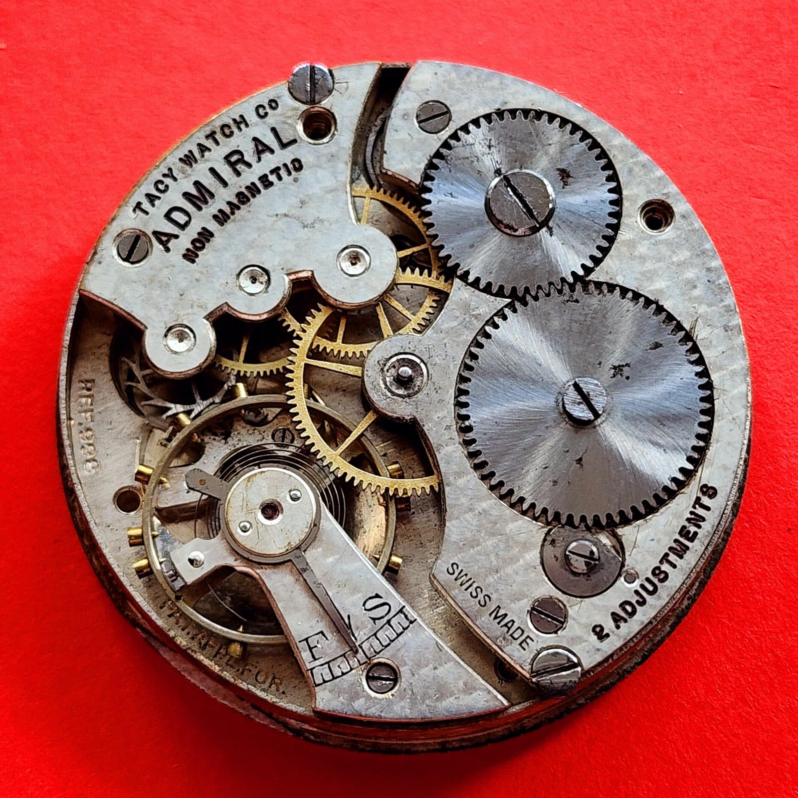 Admiral Pocket Watch 15s Movement Tact Watch Co Balance Wheel Dial Hands Parts