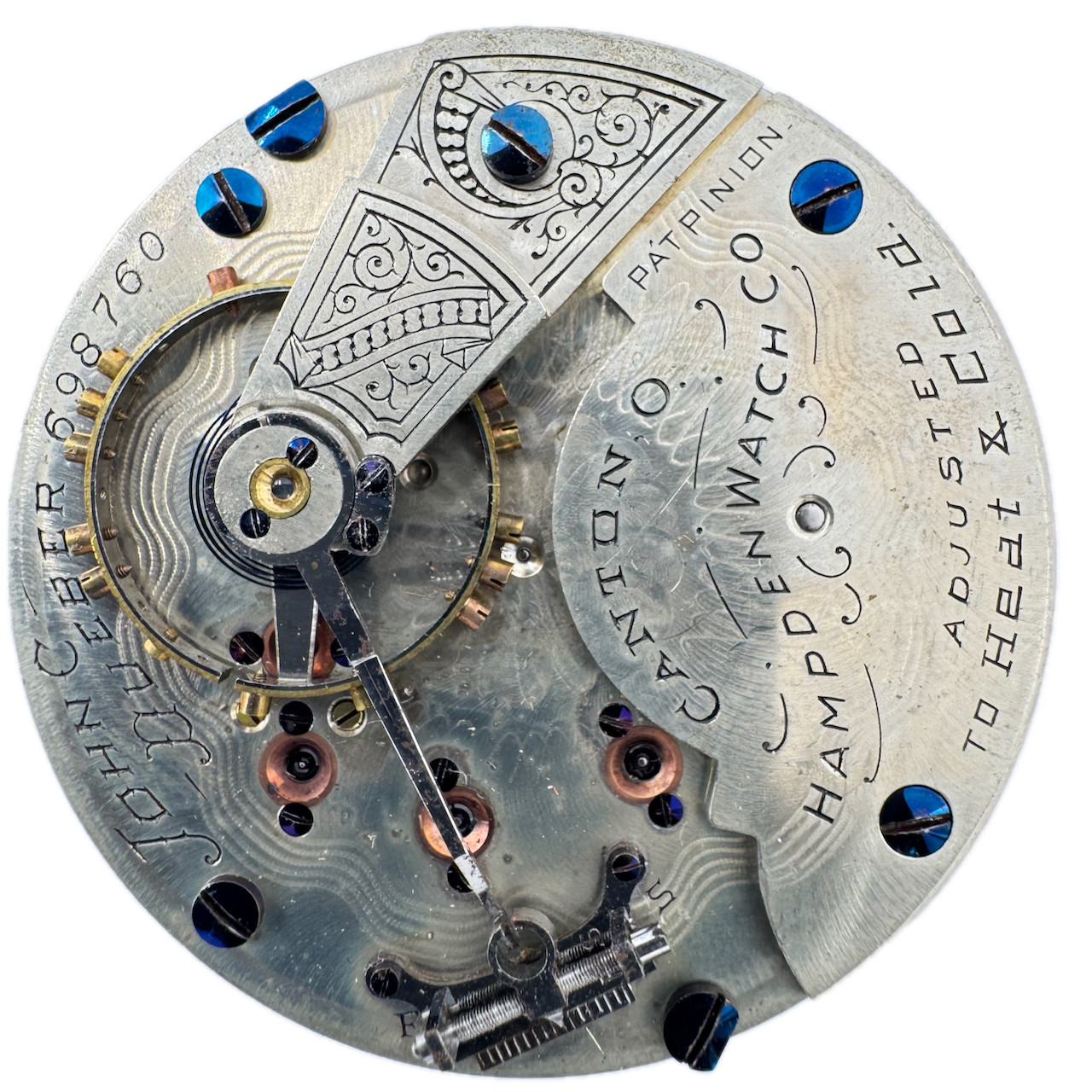 Antique 18S Hampden Mechanical Railroad Pocket Watch Movement John C. Dueber