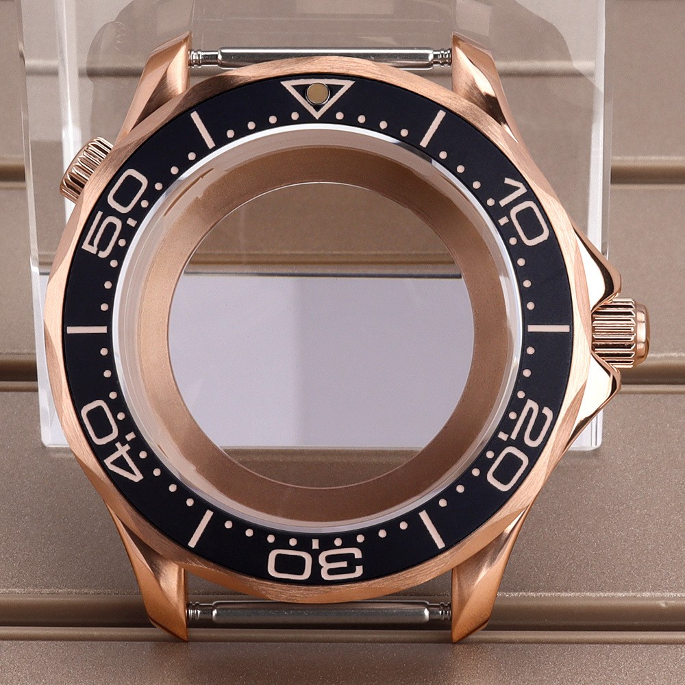 Rose Gold 41mm Watch Case Double Crown Sapphire Glass For Seiko NH34 NH35 NH36
