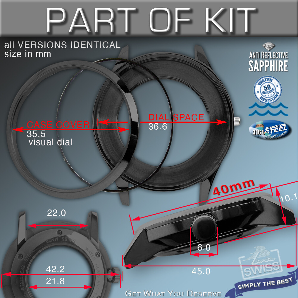 DO IT YOURSELF KIT 2: SPORTIVE CASE 40MM, DIAL, HANDS, fit ETA 2824, SW200
